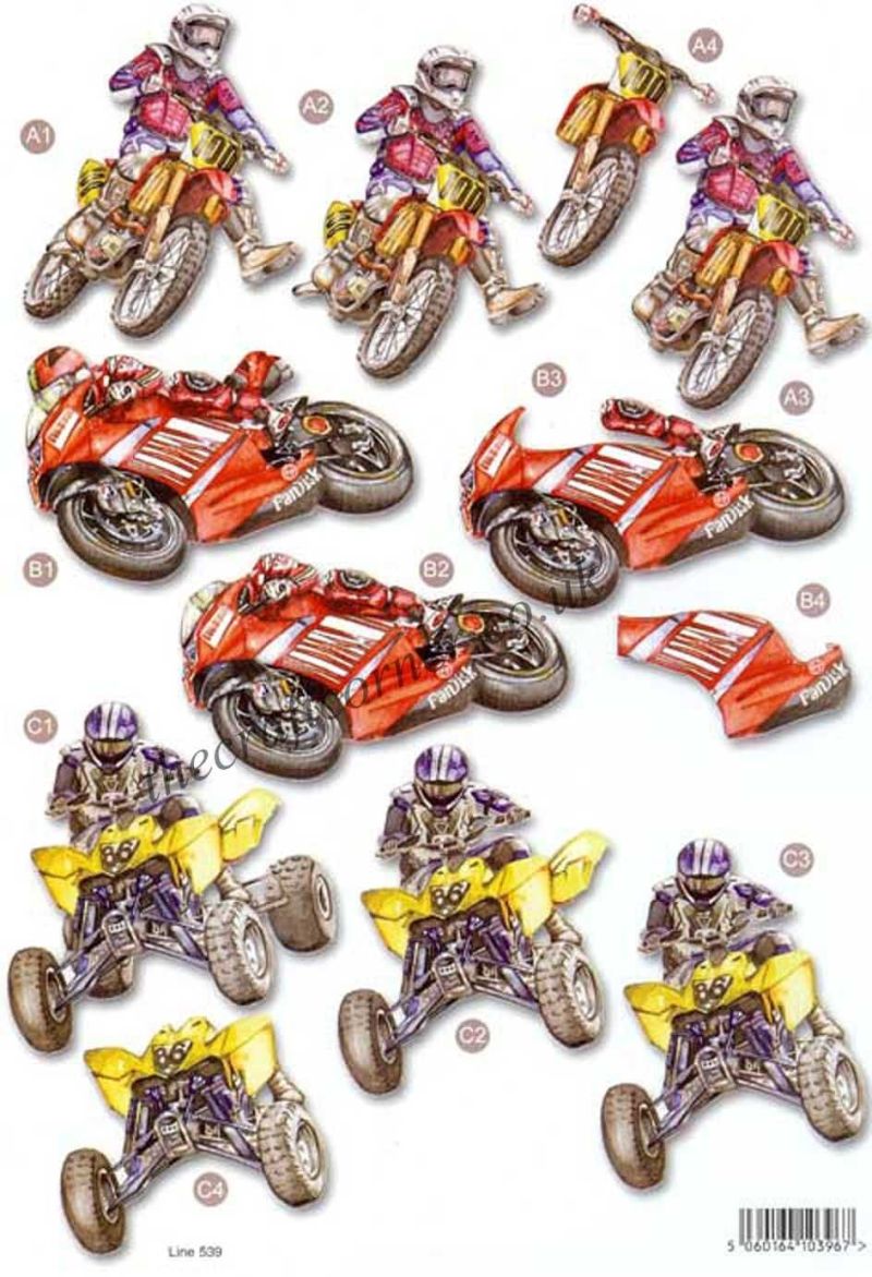 Motor Cross, Quad & Super Bike  Die Cut 3d Decoupage Sheet From Craft UK Ltd