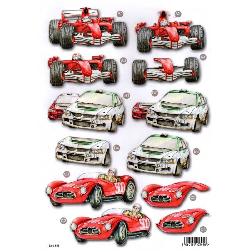 Motor Racing Cars Die Cut 3d Decoupage Sheet From Craft UK Ltd