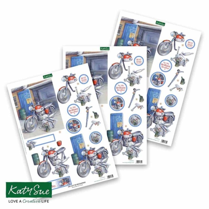 Motorbike & Tools 3pk Die Cut 3d Decoupage Craft Sheets by Katy Sue