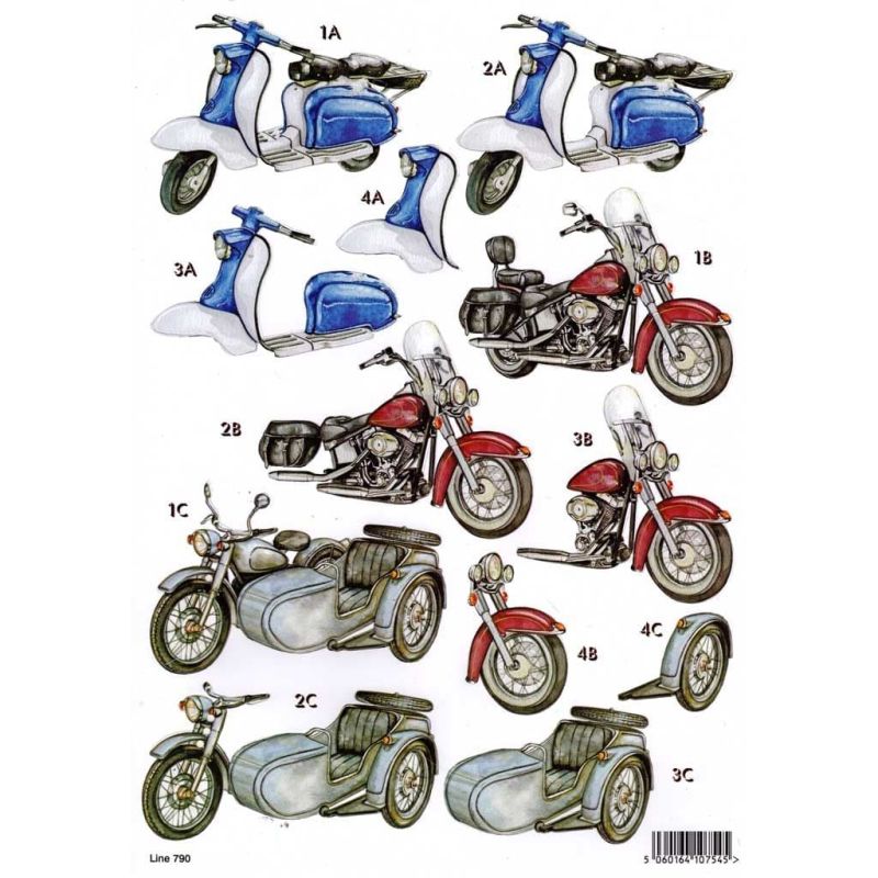 Motorbikes Die Cut 3d Decoupage Paper Craft Sheet From Craft UK Ltd