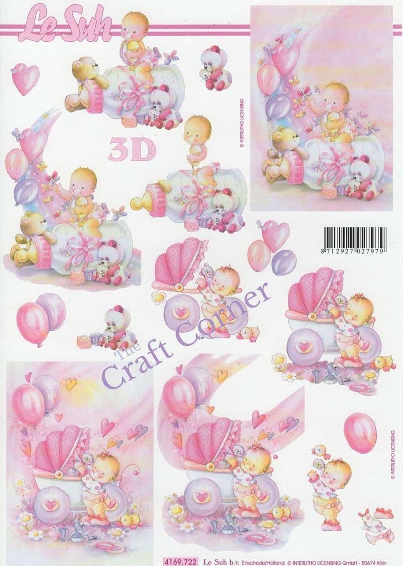 New Baby In Pink Designs 3d Decoupage Sheet