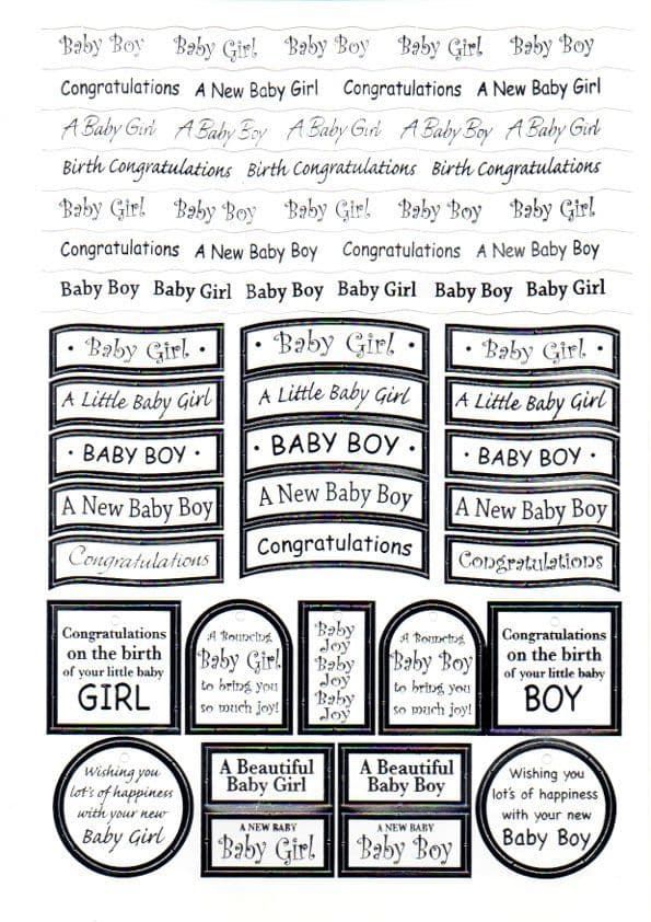 New Baby Silver Foil Wording Die Cut Captions Sheet