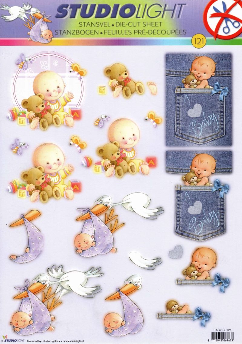 New Baby With Toys & Stork 3D decoupage die cut sheet.