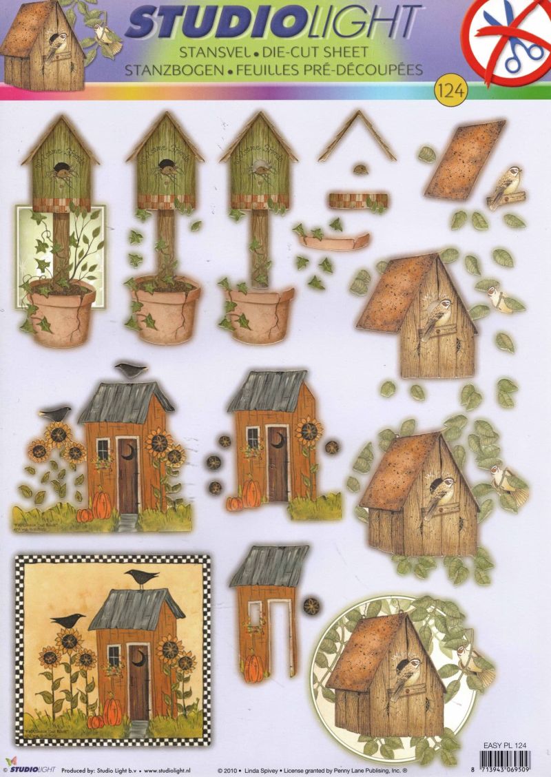 New Home Bird Houses Die Cut 3d Decoupage Sheet - NO CUTTING