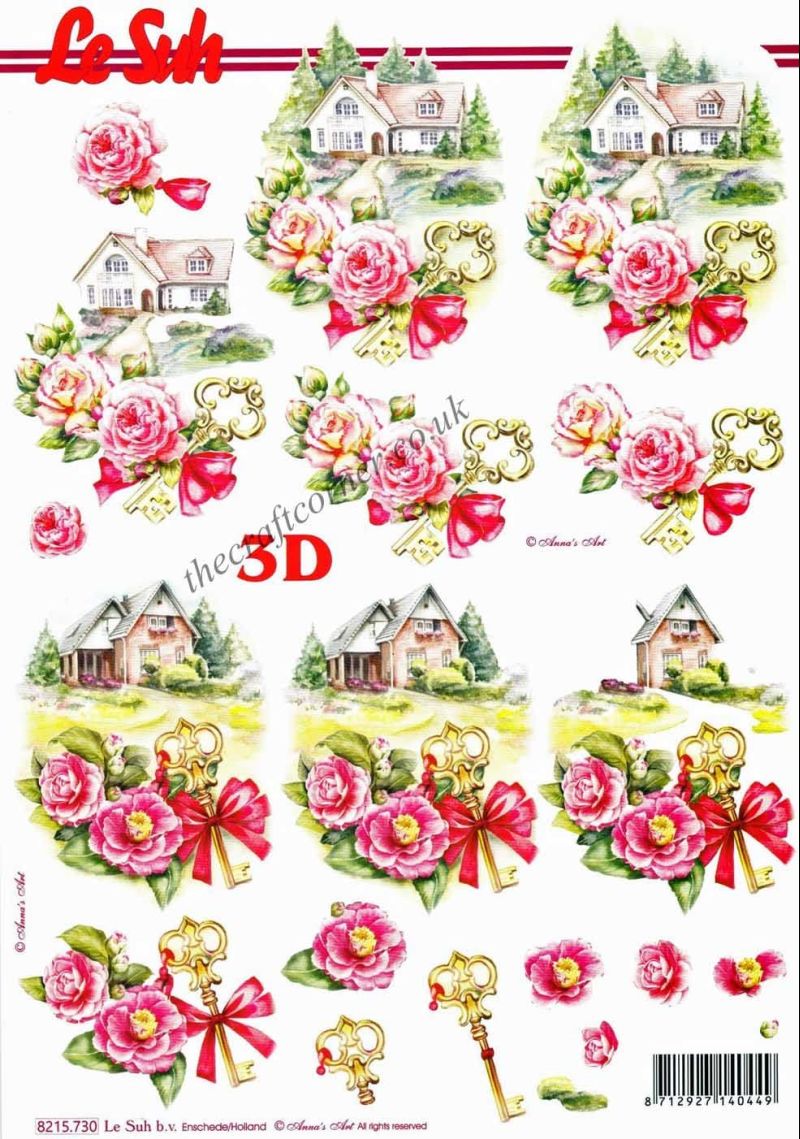 New Home With Roses & Key 3d Decoupage Sheet By Le Suh