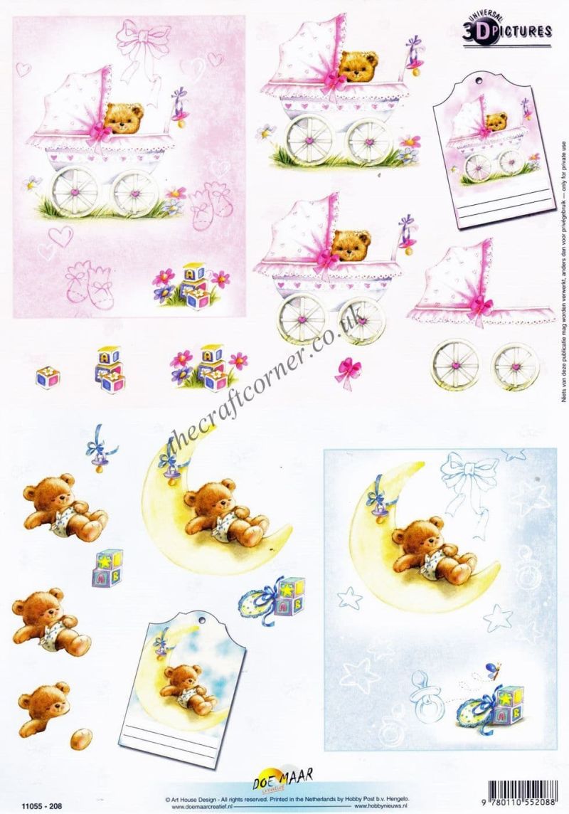 Night Night Bear 3d Decoupage Craft Sheet