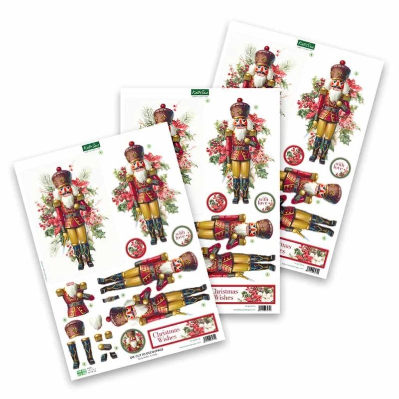 Nutcracker & Holly 3pk Die Cut 3d Decoupage Craft Sheets by Katy Sue