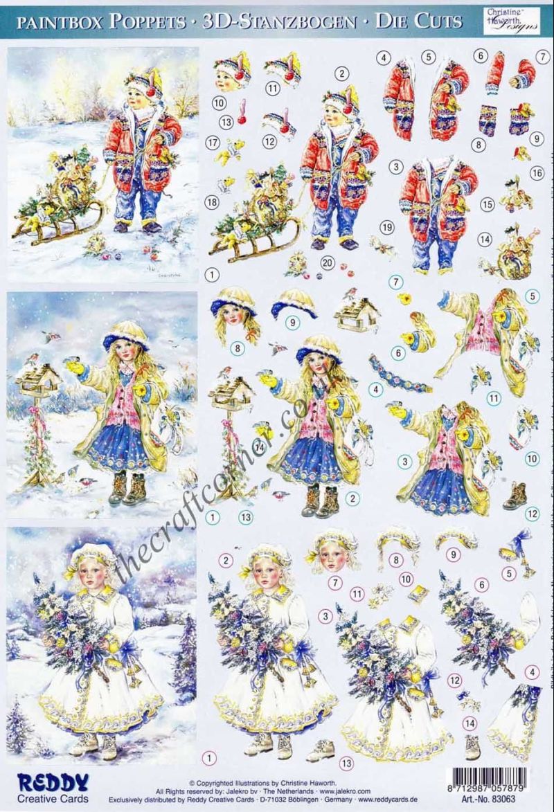 Paintbox Poppet Children With A Sleigh by Christine Haworth Designs Die Cut 3d Decoupage Sheet