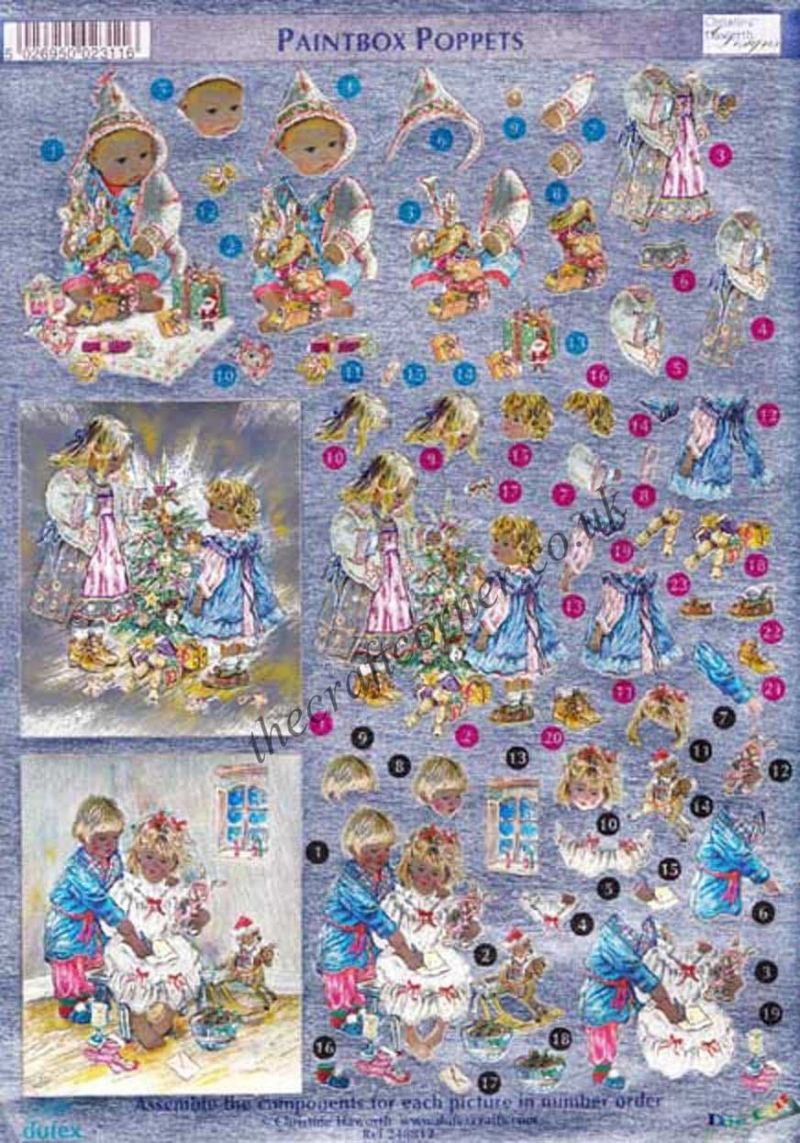 Paintbox Poppets Children At Christmas Die Cut Dufex 3d Decoupage Sheet