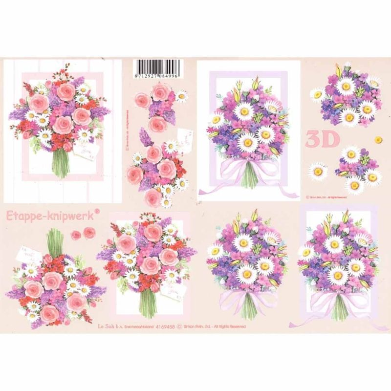 Pale Pink Flower Bouquet 3d Decoupage Paper Craft Sheet