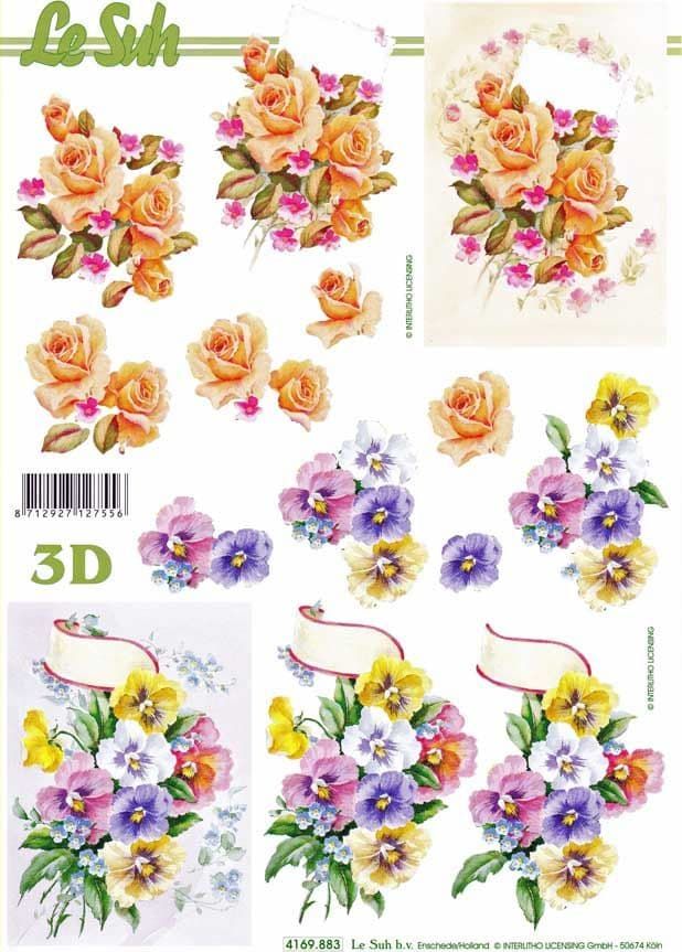 Pansy and Roses Floral Bouquet 3d Decoupage Sheet