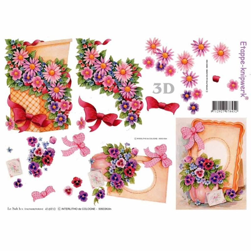 Pansy Flowers & Frames 3d Decoupage Paper Craft Sheet