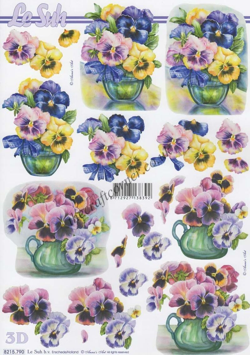 Pansy Flowers In Pots 3d Decoupage Sheet