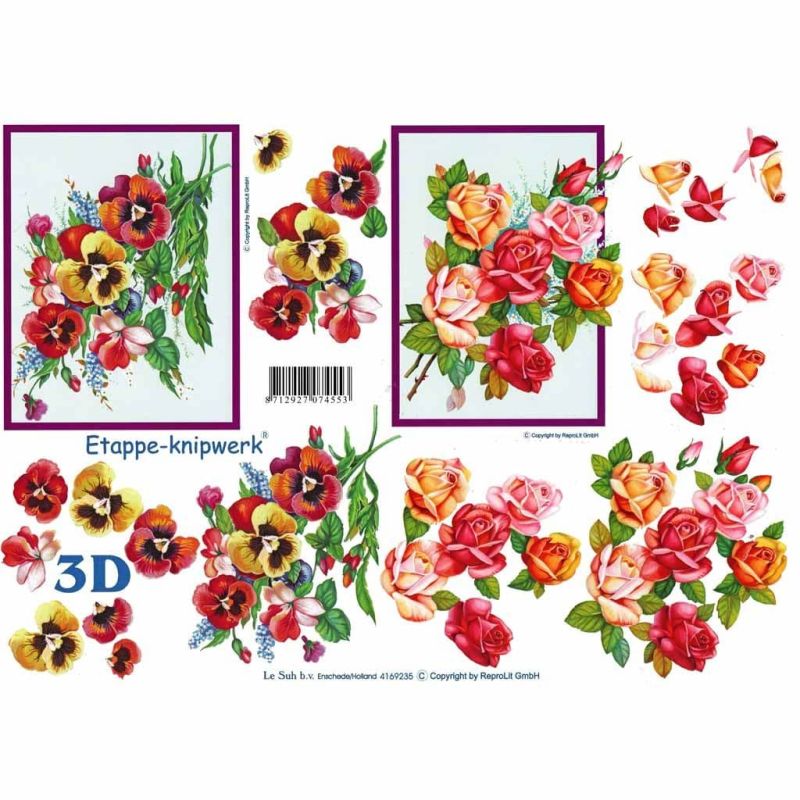 Pansy & Rose Bouquets 3d Decoupage Sheet