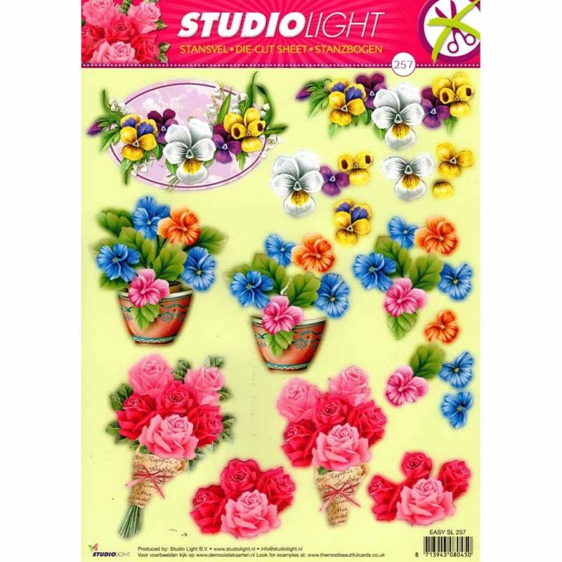 Pansy & Rose Flowers Die Cut 3d Decoupage Paper Crafting Sheet