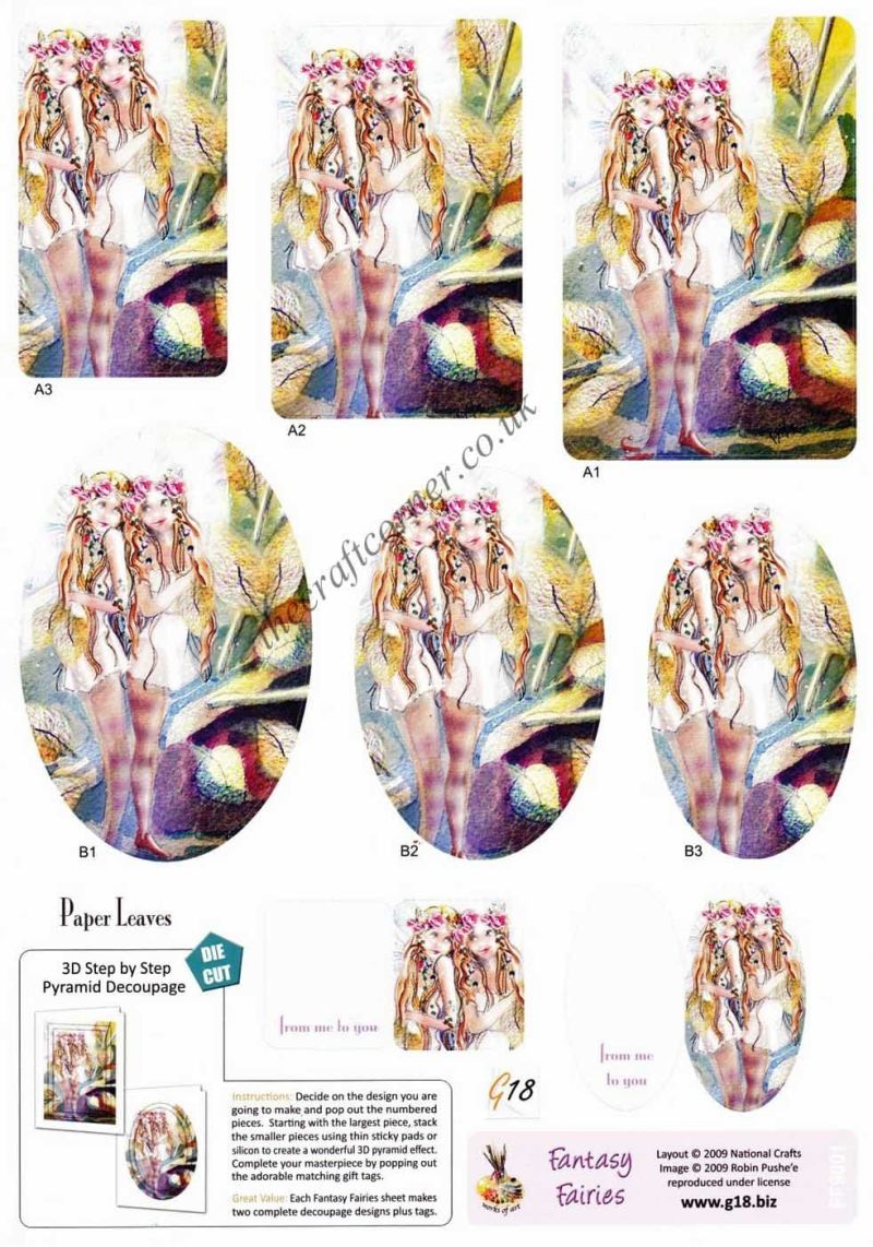 Paper Leaves Fantasy Fairies Pyramid Die Cut 3d Decoupage Sheet