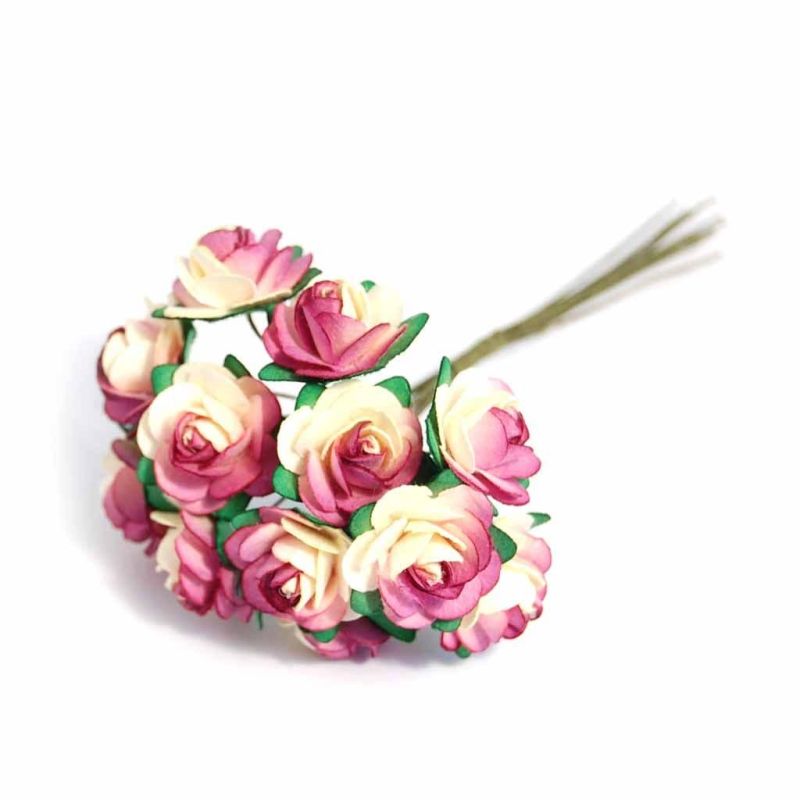 Paper Tea Roses 26mm With Stems For Crafting - Pk 12