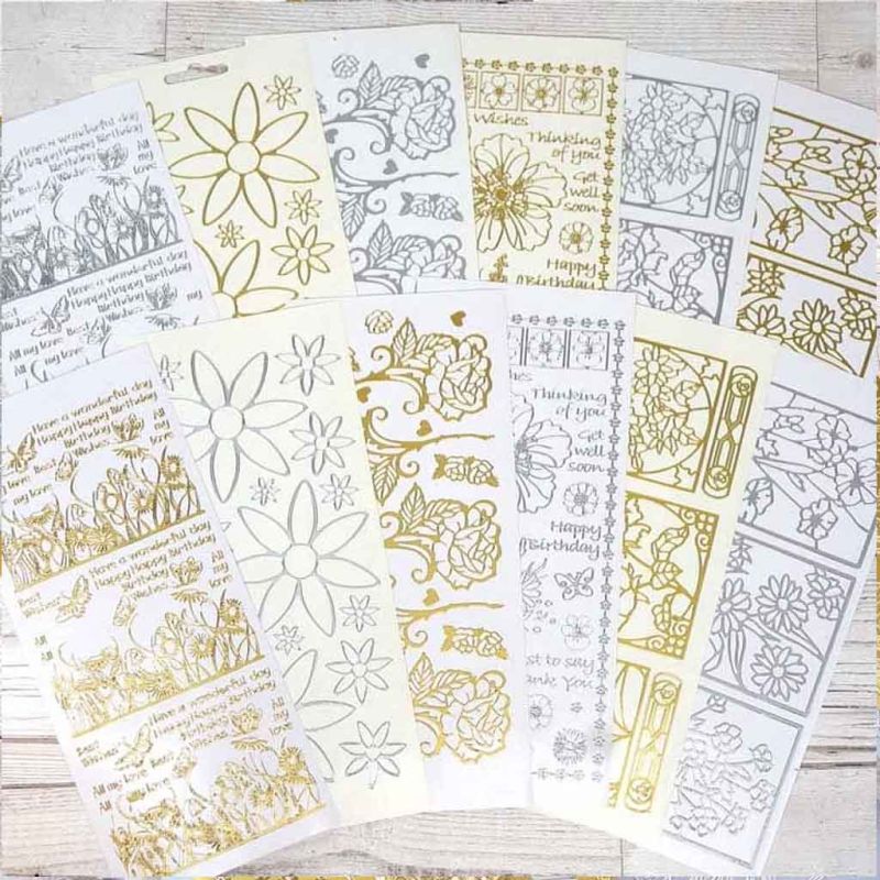 Floral Outlines Gold & Silver Peel Offs  by Hunkydory for Cardmaking