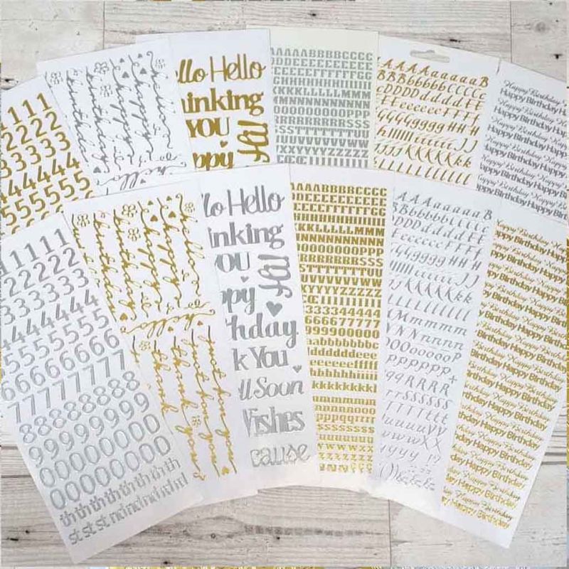 Sentiments, Alphabet & Numbers Gold & Silver Peel Offs  by Hunkydory for Cardmaking