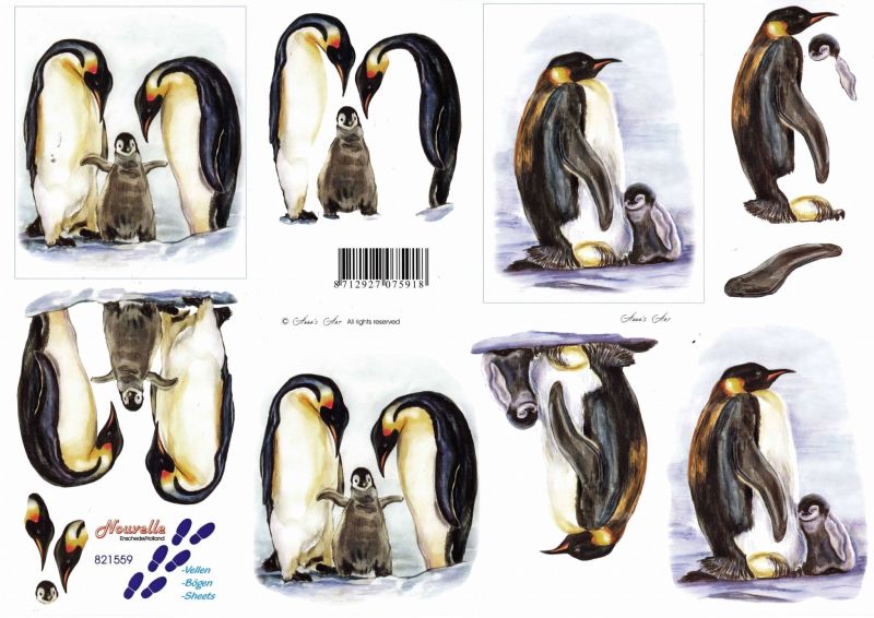 Penguin & Chicks Paper Crafting 3d Decoupage Sheet