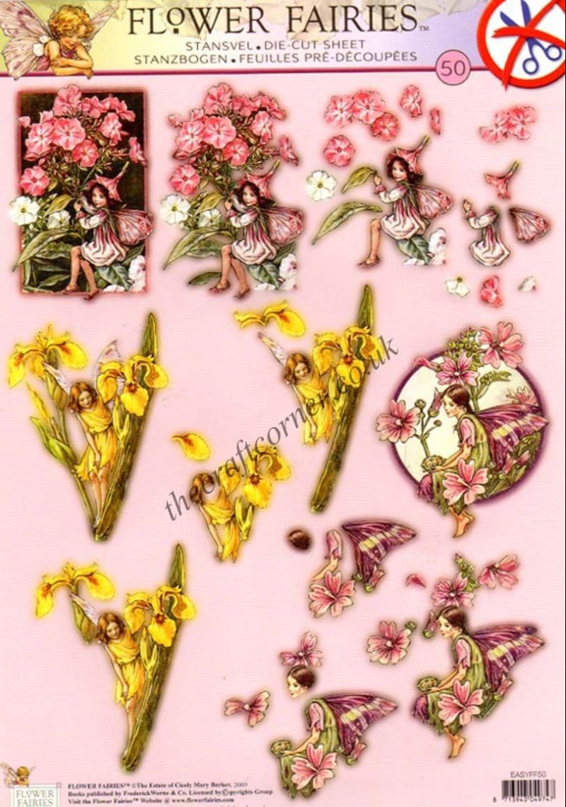 Phlox, Mallow & Iris Flower Fairy 50 3D Decoupage Die Cut Sheet