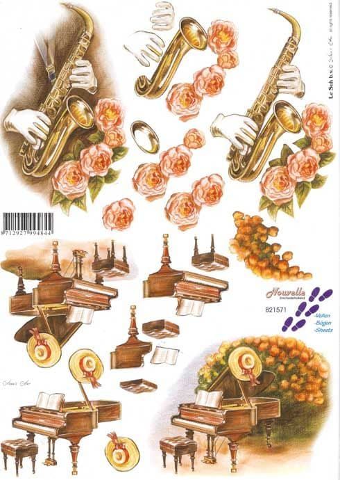 Piano & Saxaphone 3d Decoupage Sheet