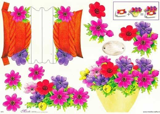 Pink and Purple Flower Bowl Stand Up 3d Decoupage Sheet