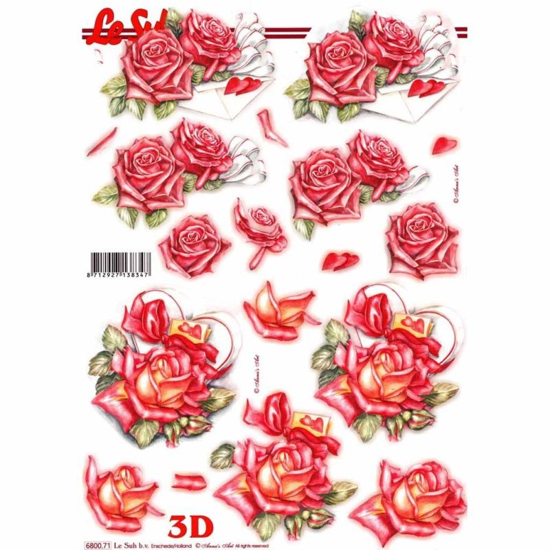 Pink Roses With Love Letters Die Cut 3d Decoupage Sheet From Le Suh