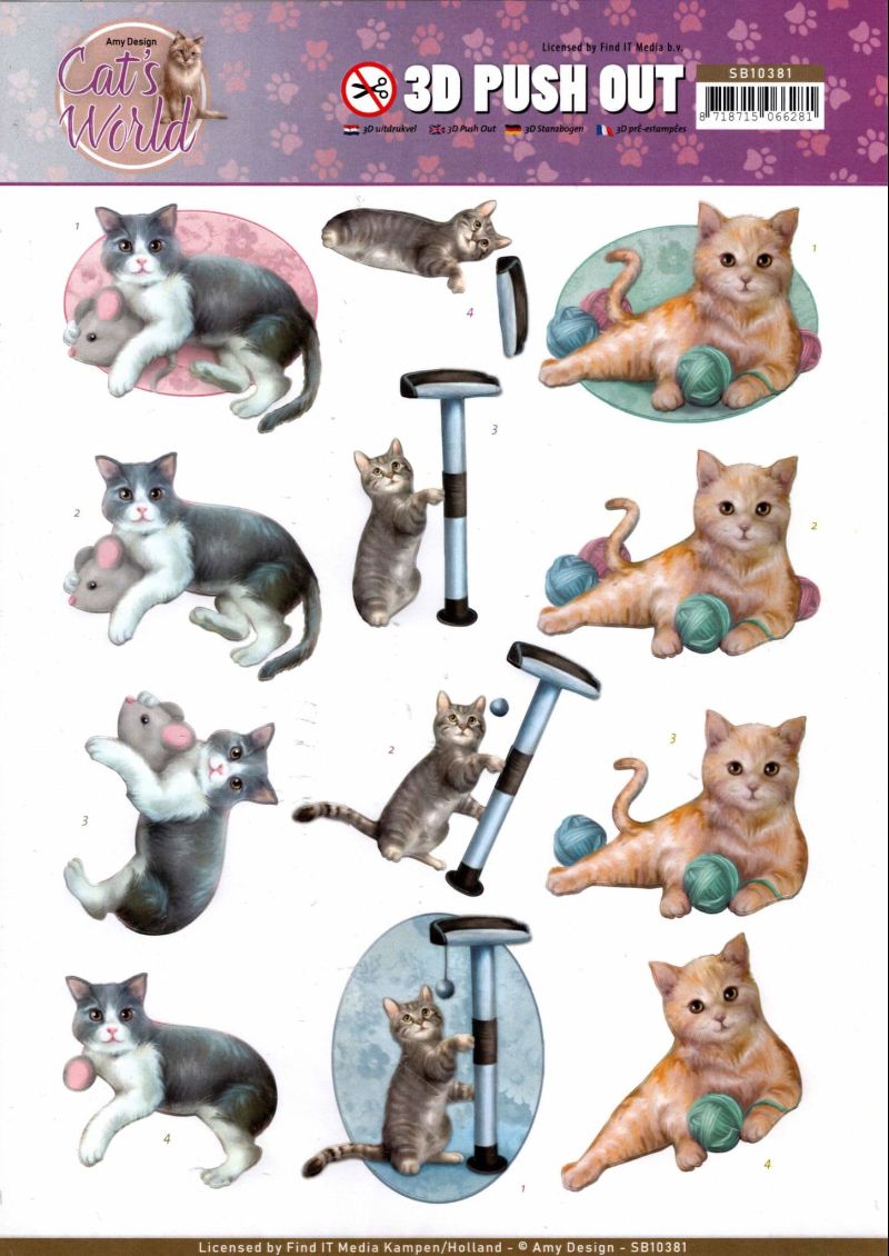 Playful Cats - Amy Designs 3D decoupage Die Cut Sheet