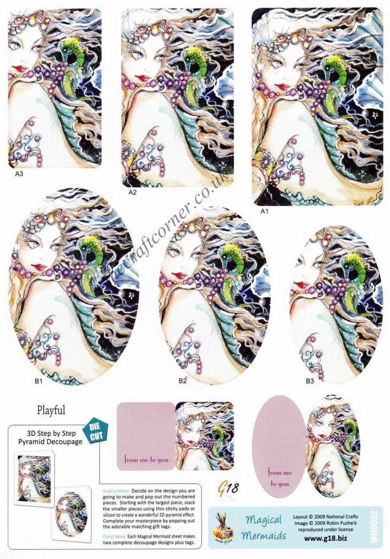 Playful Magical Mermaids Pyramid Die Cut 3d Decoupage Sheet