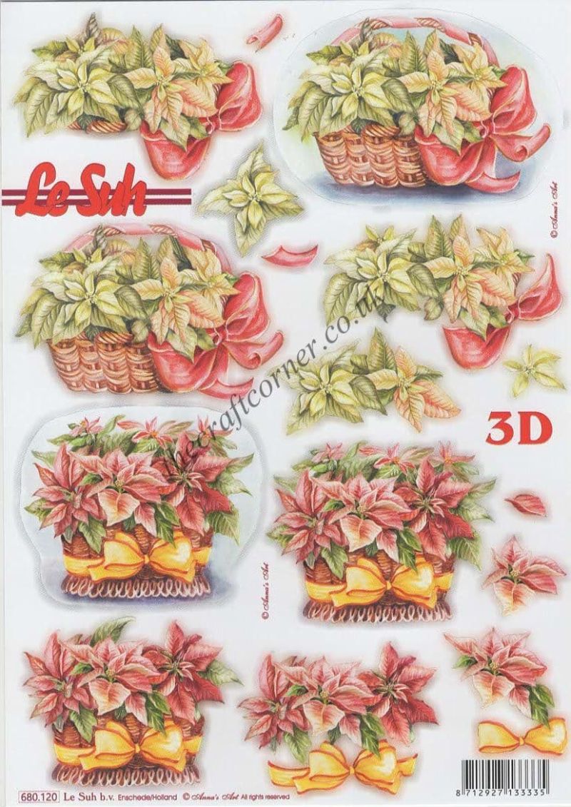 Poinsettia Baskets Die Cut 3d Decoupage Sheet