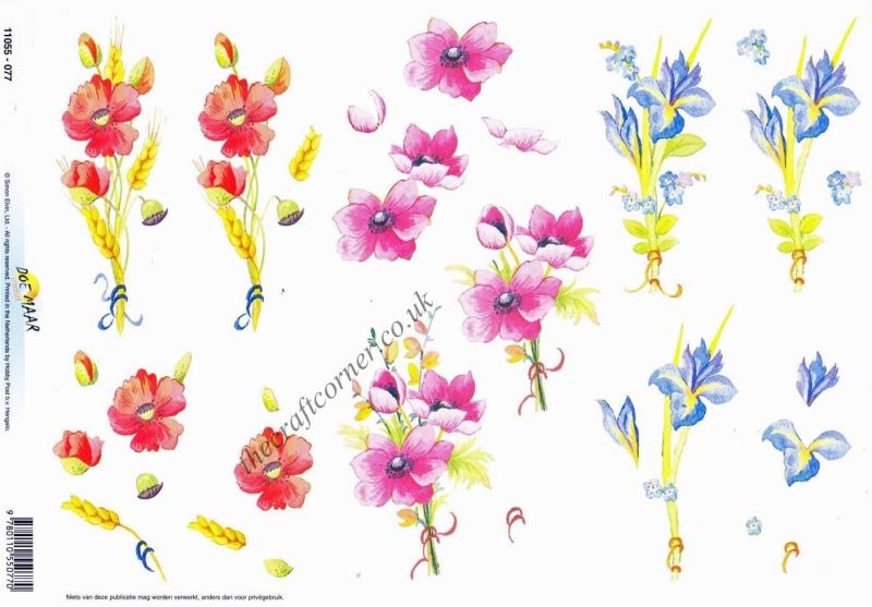 Poppies & Iris Flowers 3d Decoupage Sheet