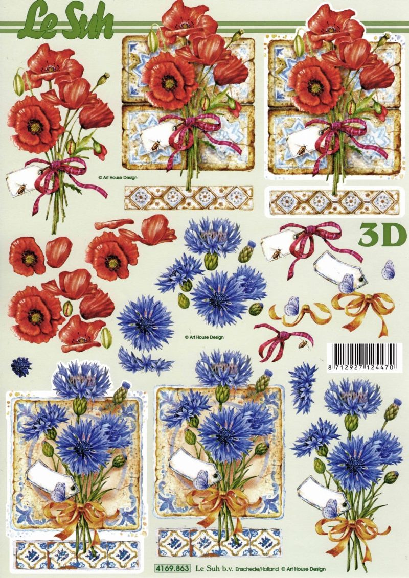 Poppy & Cornflower Flower Paper Crafting 3d Decoupage Sheet