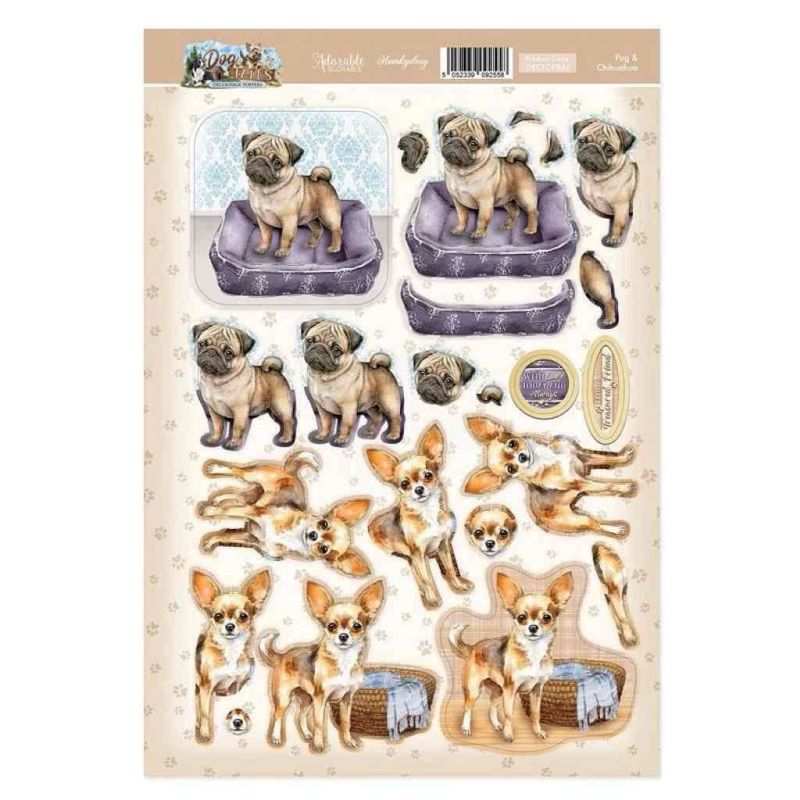 Pug & Chihuahua Dog Tales Die Cut 3d Craft Decoupage