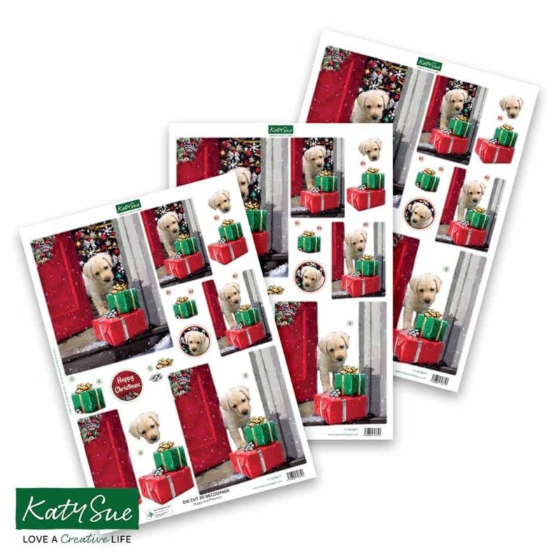 Puppy & Presents 3pk Die Cut 3d Decoupage Craft Sheets by Katy Sue