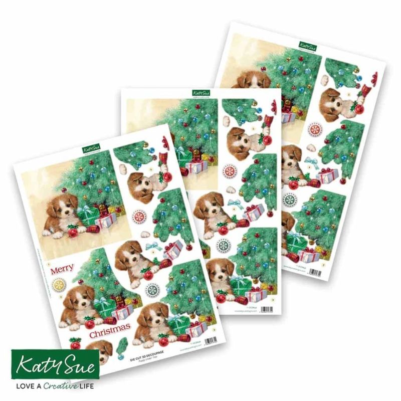 Puppy Under Tree 3pk Die Cut 3d Decoupage Craft Sheets by Katy Sue