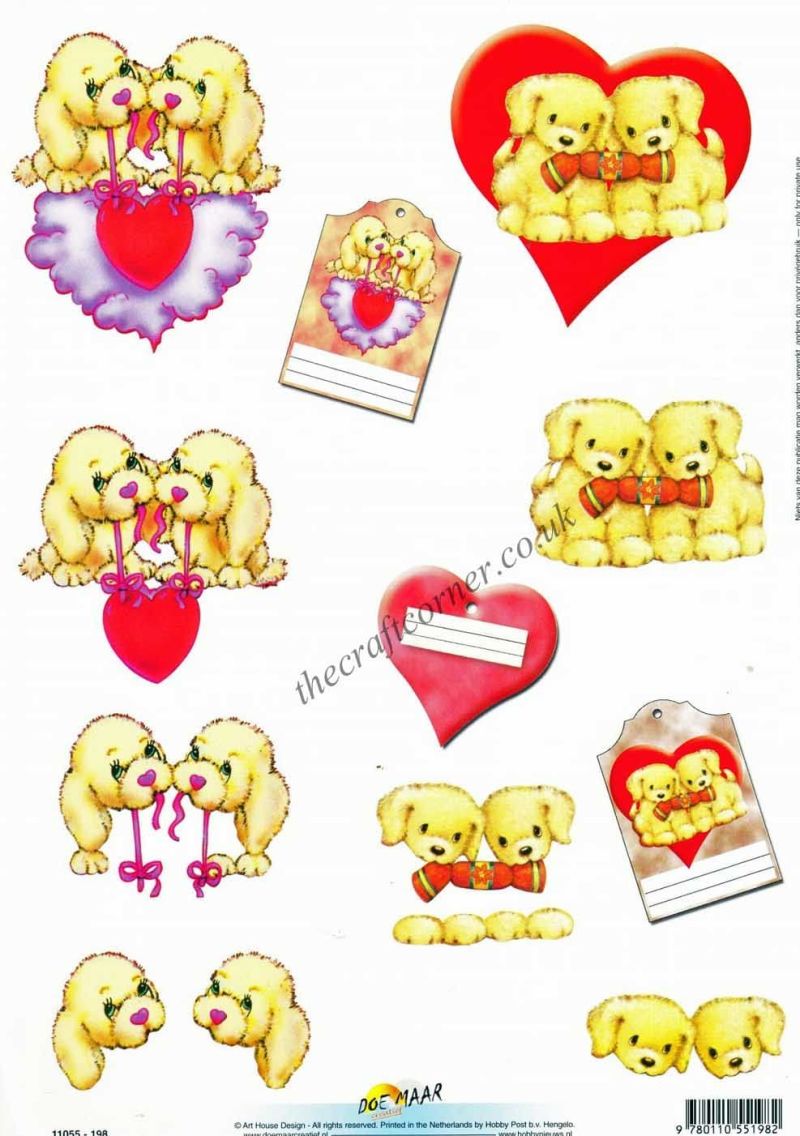 Puppy With Love Hearts 3d Decoupage Craft Sheet