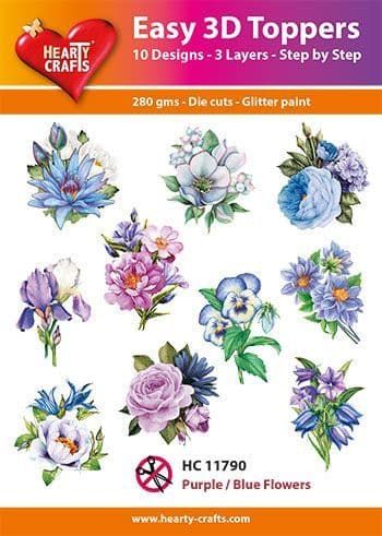 Purple & Blue Flowers Easy 3D  Craft Toppers for Paper Card Making