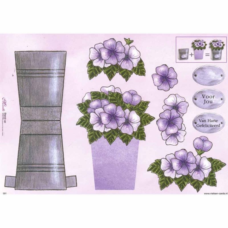 Purple Flowers In A Pot Stand Up 3d Decoupage Sheet