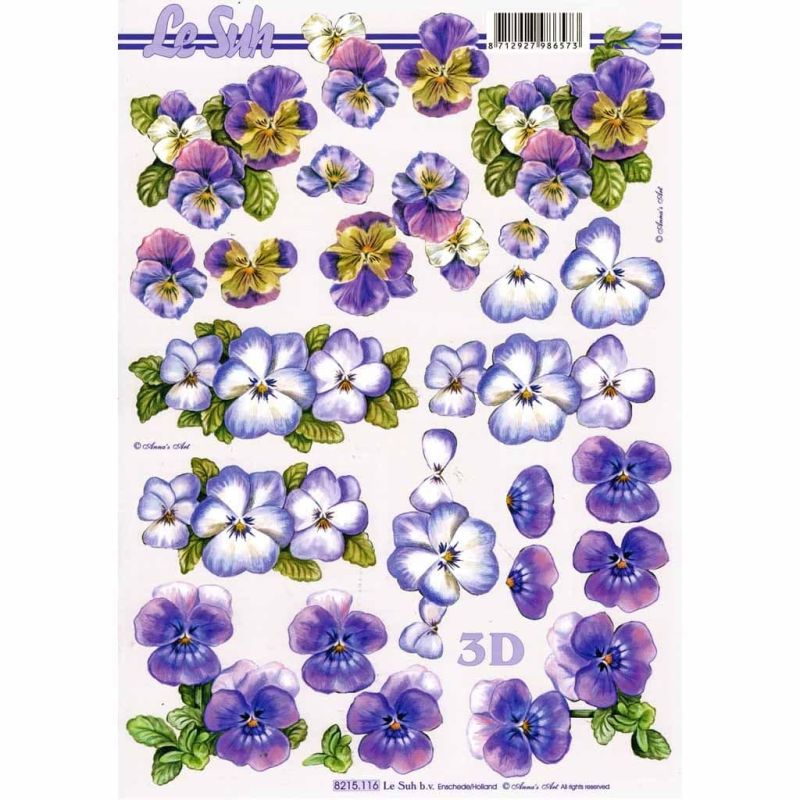 Purple Pansies 3d Decoupage Paper Craft Sheet from Le Suh