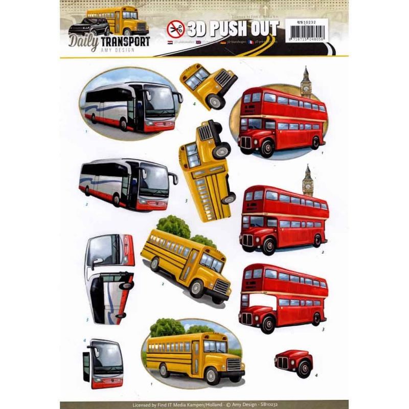 Red Double Decker & Other Bus Die Cut 3d Decoupage Craft Paper