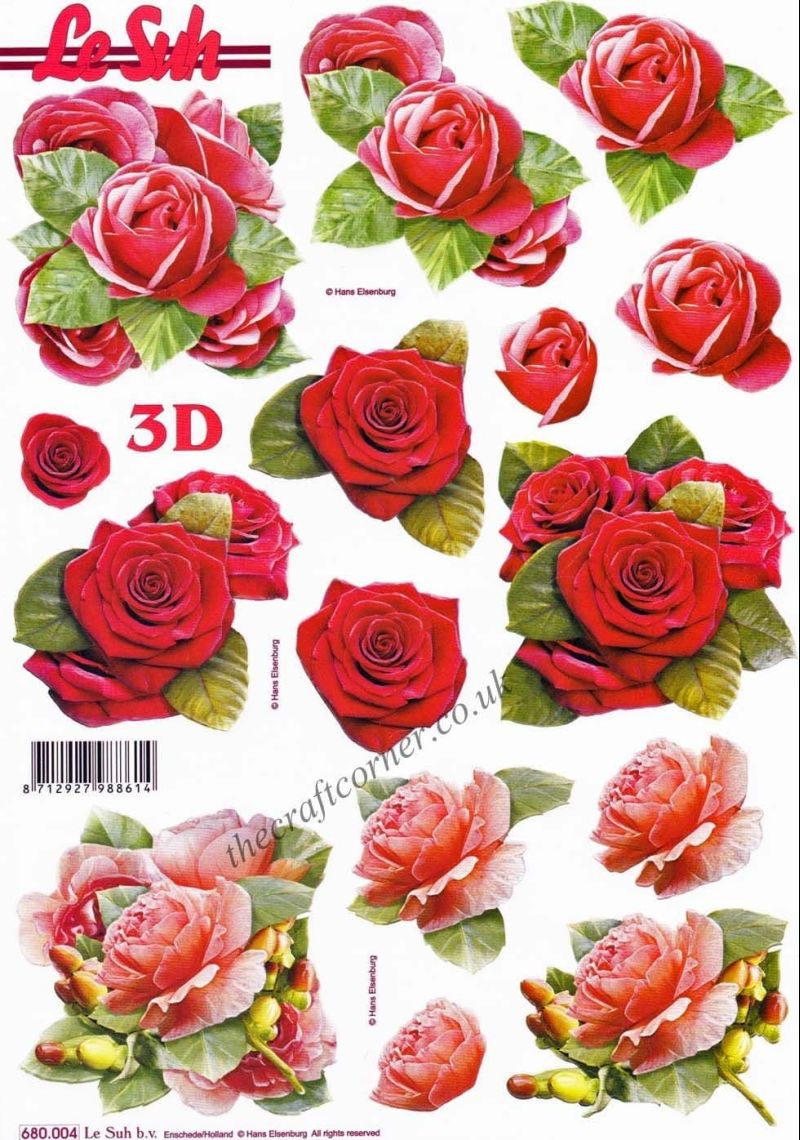 Red Roses Die Cut 3d Decoupage Sheet From Le Suh