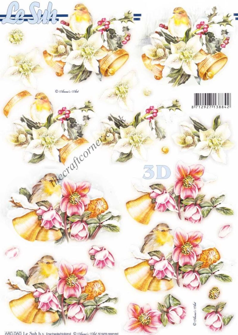 Robin & Bells Die Cut 3d Decoupage Sheet