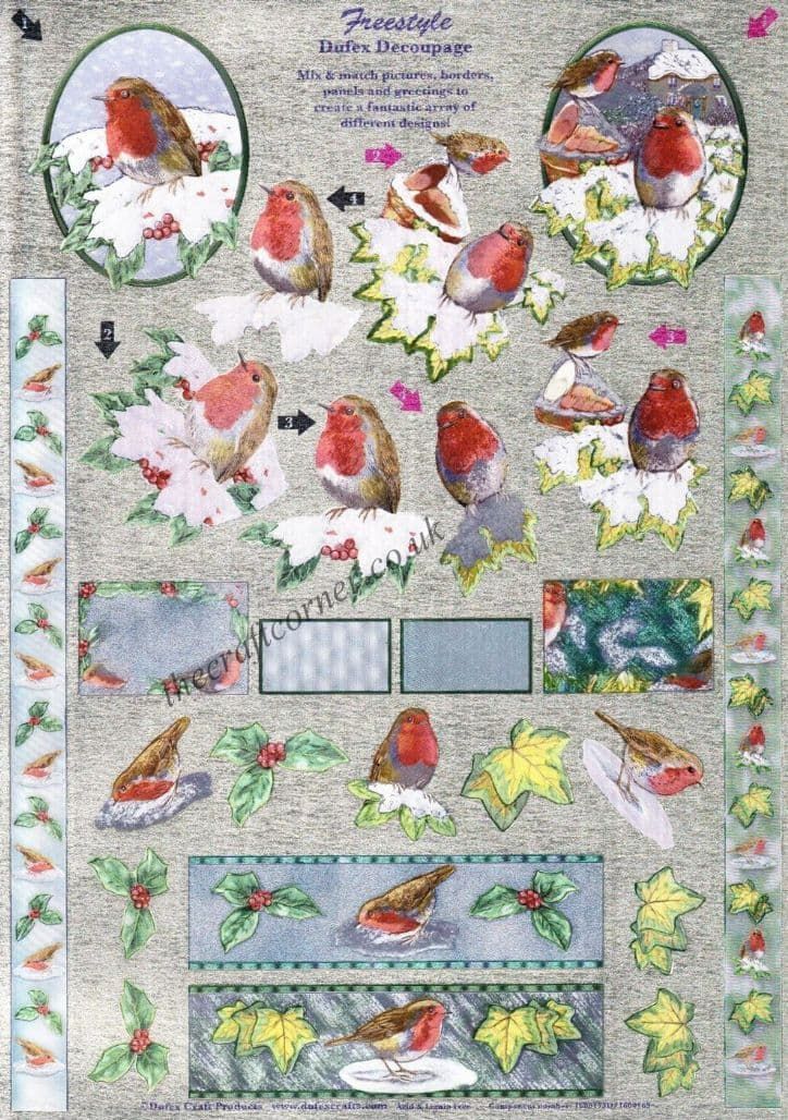 Robin, Holly & Ivy Freestyle 3d Decoupage Sheet From Dufex