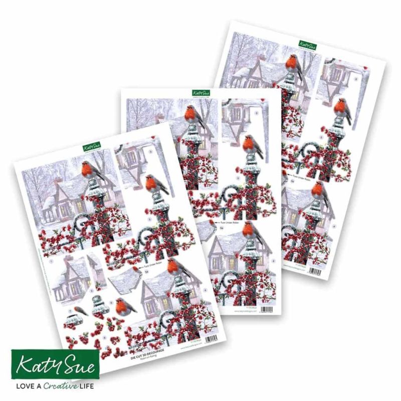 Robin On Railing 3pk Die Cut 3d Decoupage Craft Sheets by Katy Sue