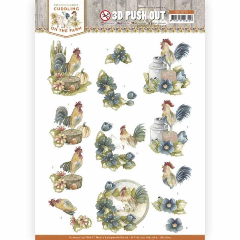 Rooster & Chicken Farm Animals 3D Decoupage Die Cut Paper Craft Sheet