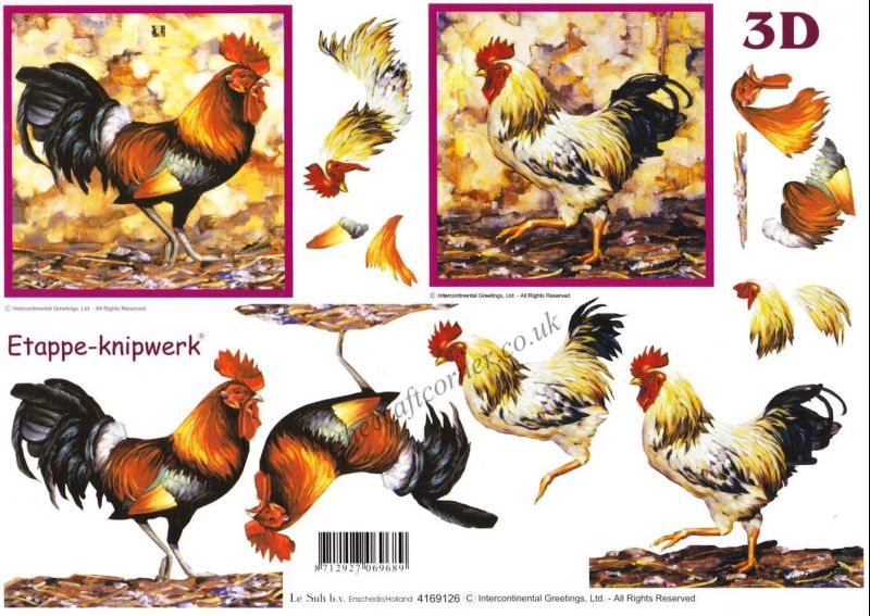 Rooster Chickens 3d Decoupage Craft Sheet