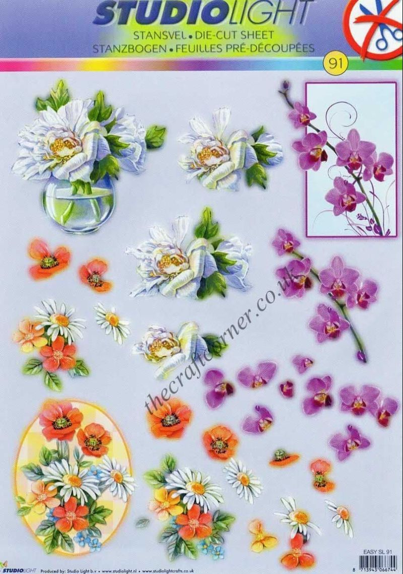 Rose, Orchid & Poppy Bouquet Flowers  Die Cut 3d Decoupage Sheet