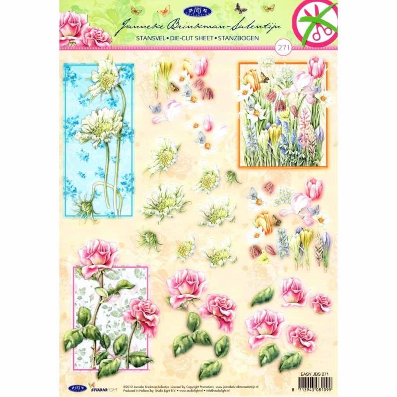 Rose & Spring Flowers Die Cut 3d Decoupage Sheet - No Cutting