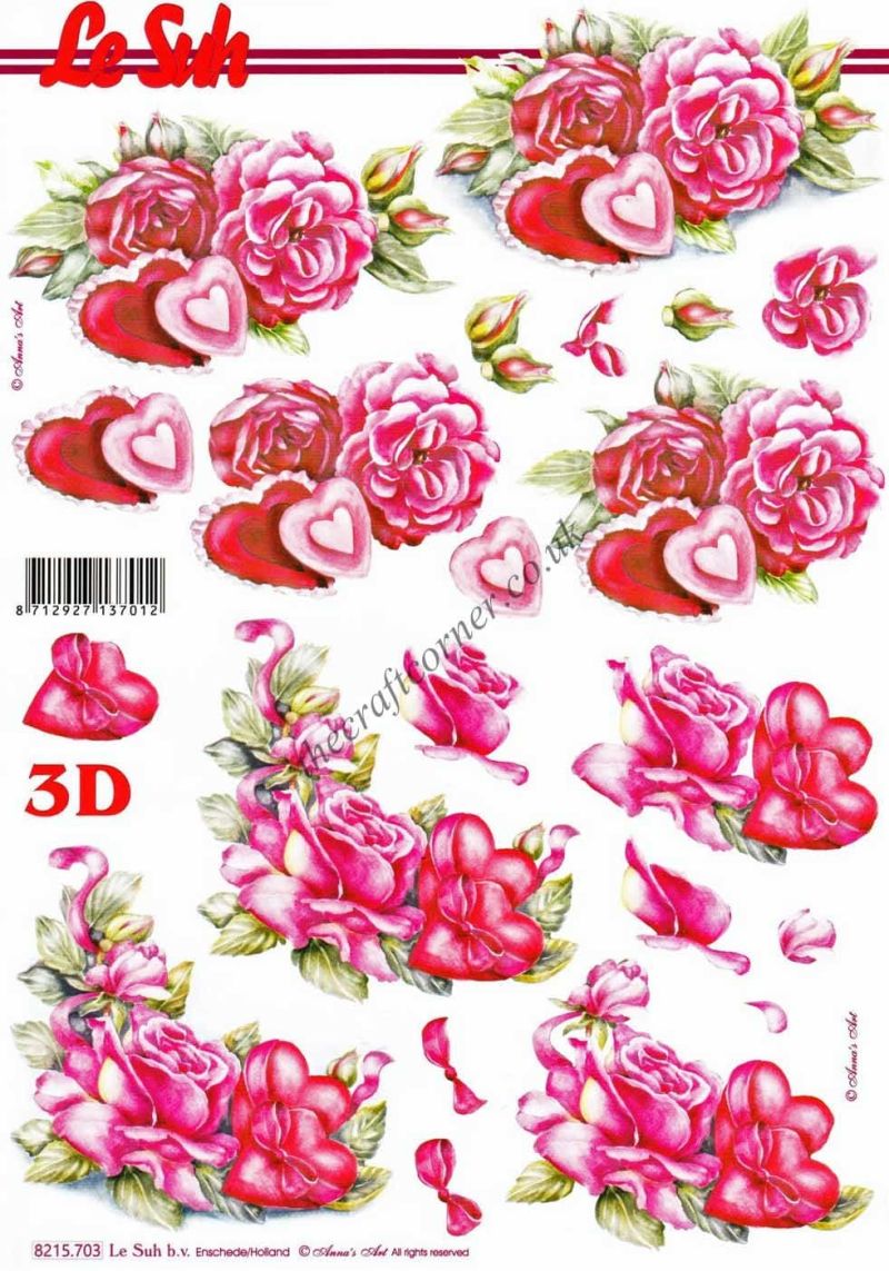 Roses & Love Hearts 3d Decoupage Sheet